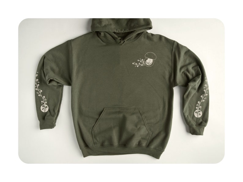 Cute mushroom hoodie. Green coloring. Fall hoodie.