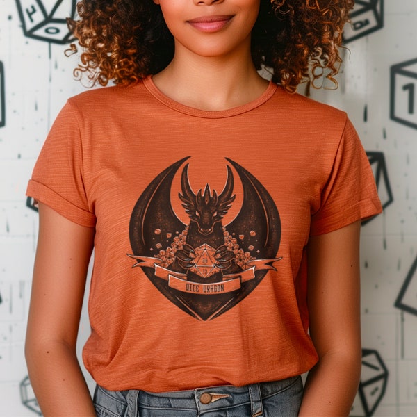 Dice Dragon Shirt, Dnd shirt, dragon t-shirt, D20 shirt, fantasy gamer gift, dungeons and dragons accessory, gaming shirt, nerdy gift