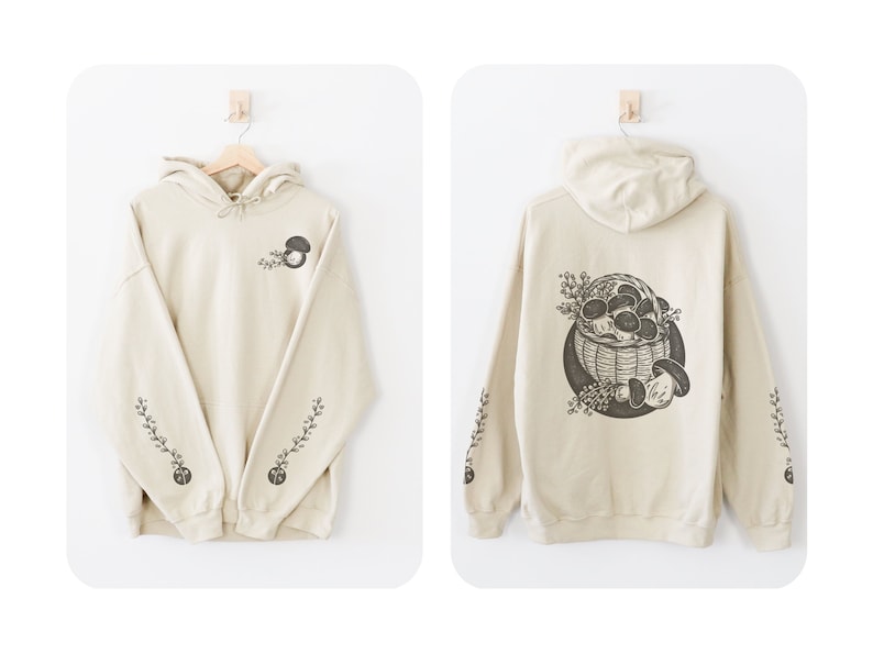 Cute mushroom hoodie. Sand coloring. Fall hoodie.