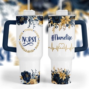 Nurse Floral 40 oz Tumbler Sublimation Design, 40 oz Tumbler Wrap PNG, Instant Digital Download PNG
