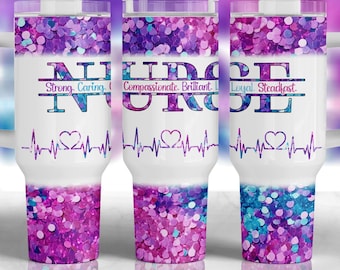 Nurse Glitter 40 oz Tumbler Sublimation Design, 40 oz Tumbler Wrap PNG, Instant Digital Download PNG