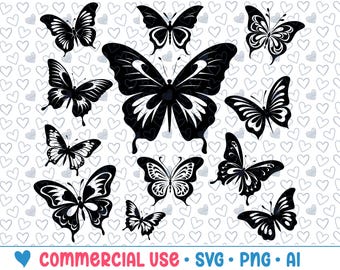 12 butterfly svg bundle,butterfly silhouette,png,vector,commercial use,transparent background,svg files,svg bundle,for cricut,butterflies