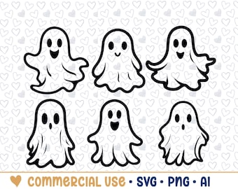 6 söta spöken svg-paket, spöksilhuett, png, vektor, kommersiellt bruk, transparent bakgrund, svg-filer, svg-paket, för Cricut