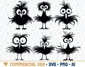 6 cartoon birds svg bundle, bird silhouette, png,vector, commercial use,transparent background,svg files,svg bundle,cricut