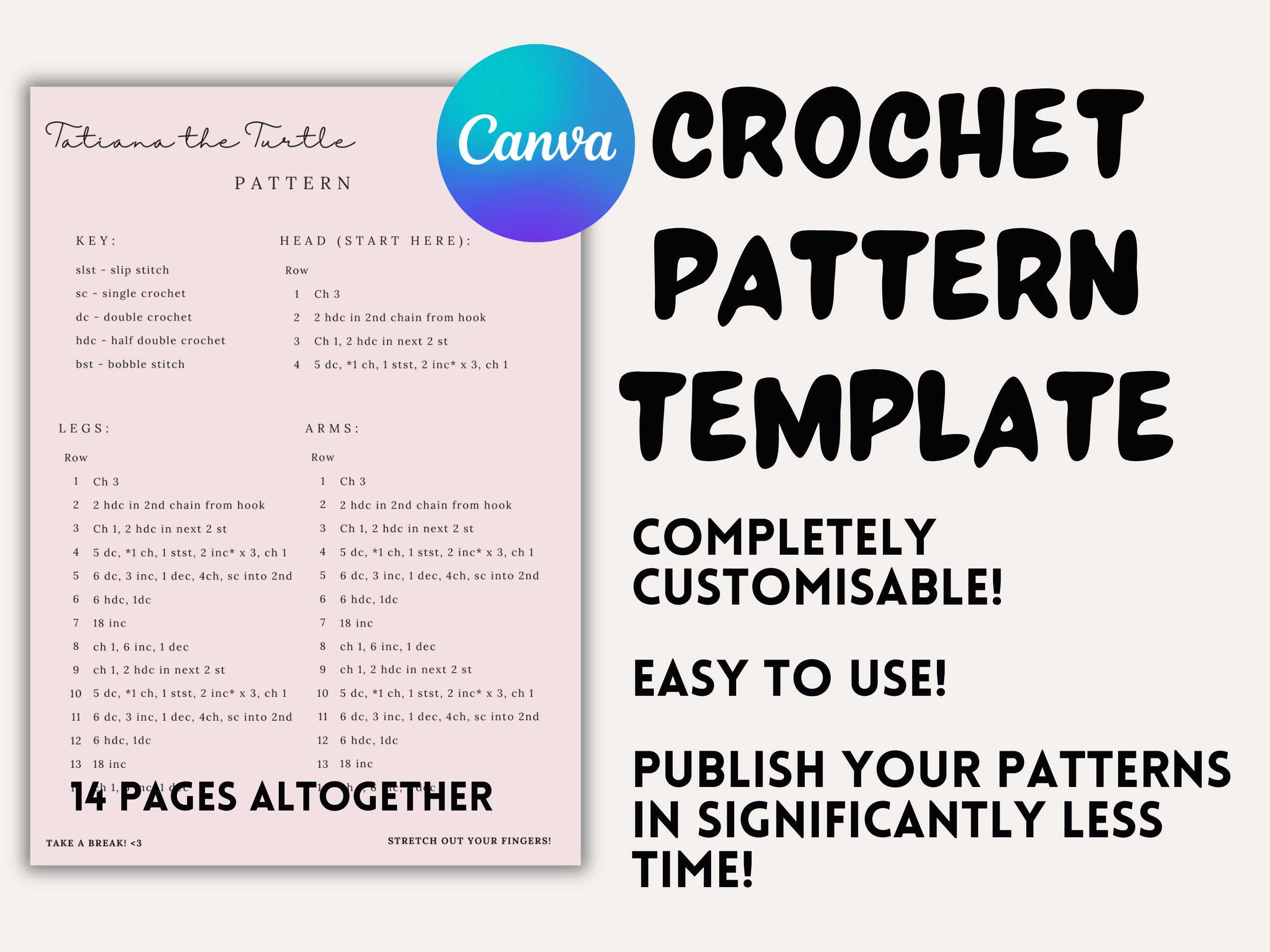 14 PAGES Crochet Pattern Templates for Amigurumi and Crochet or 14 PAGES Crochet Pattern Templates for Amigurumi and Crochet or