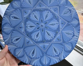 12” blue Hand-Painted Mandala Wall Hanging
