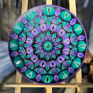 Original Hand-Painted 18” mandala wood round|  Wall Hanging With mini Mirrors | Dot Art Mandala | Boho Decor