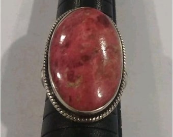 Pink Rhodochrosite Cabochon Gemstone Ring 925 Sterling Silver 8.9 G & 1.5 X .75"