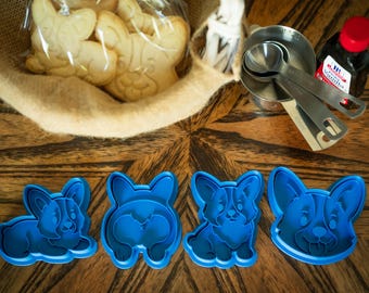 Corgi Cookie Cutter Set: 4 Poses with Matching Stamps
