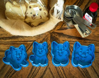 Shiba Cookie Cutter Set: 4 Poses with Matching Stamps