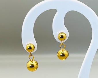 Dangle Drop Bead Ball Earrings, Gold Plated Drop Ball Earrings, Silver Stud Ball Earrings, Dainty Earrings, Unisex Earrings, Tarnish Free