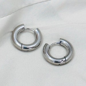 Chunky Stainless Steel Hoop Earrings: Silver Ball Design