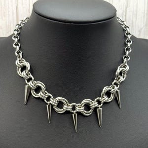 Mobius Spike Chainmail Choker, Silver Stainless Steel Gothic Necklace, Unisex Gothic Punk Spike Chain, Boyfriend Gift