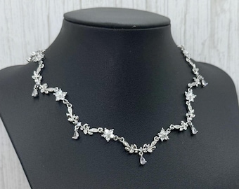 Flower Princess Choker Necklace: Leaf Vine, Teardrop Bridal Jewelry Set