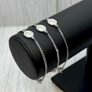 Bracelet Vierge Marie en acier inoxydable : breloque religieux, bijoux catholiques