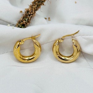 18k Gold Plated Chunky Thick Hoop Earrings Dome Earrings Big - Etsy
