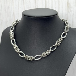 Byzantine Chainmail Necklace: Chunky Stainless Steel Woven Link Choker