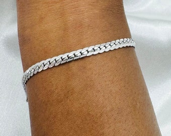 Silver Steel Curb Chain Bracelet, Snake Curb Chain, Flat Curb Chain Bracelet, Herringbone Bracelet, Stainless Steel Bracelet, Birthday Gift