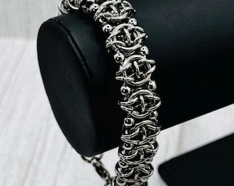 Bead Ball Silver Chainmail Bracelet, Bubble Byzantine Handmade Jewellery, Chunky Chain, Stainless Steel