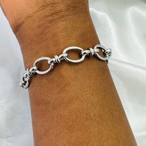 Silver Chunky Link Chain Bracelet: Stainless Steel Oval Cable Bracelet