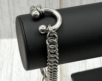 Handmade Chainmail Half Persian 4 in 1 Byzantine Bracelet, Horseshoe Septum Ring Jewellery, Gothic Punk Chainmaille