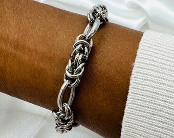 Handmade Stainless Steel Byzantine Chain Bracelet: Unisex Chainmail Bangle