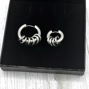 Silver Steel Chunky Earrings with Open Jumprings, Stainless Steel Statement Fashion Hoops, Gothic Punk Jewellery