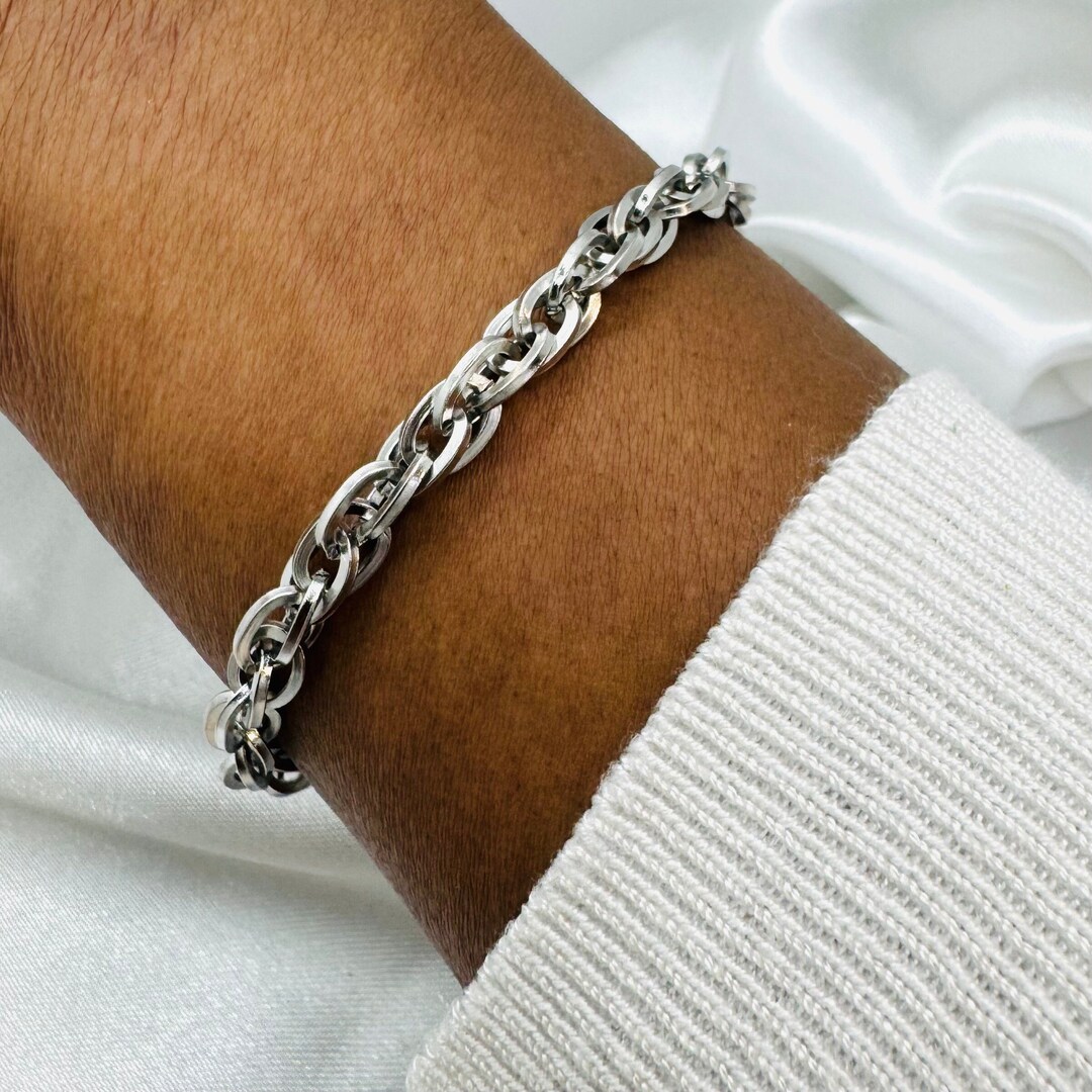 Silver Steel Rope Chain Bracelet, Ripple Twist Chain, Men Bracelet ...