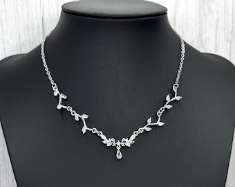 Diamante Crystal Bridal Necklace: Victorian Leaf & Flower Choker