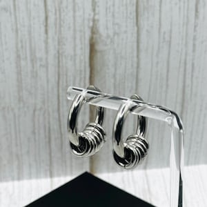 Silver Steel Chunky Earrings with Open Jumprings, Stainless Steel Statement Fashion Hoops, Gothic Punk Jewellery