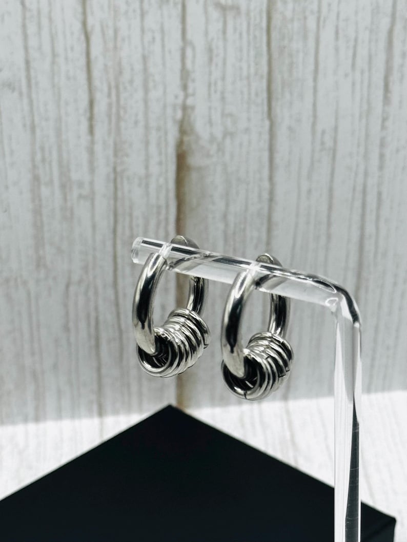 Silver Steel Chunky Earrings with Open Jumprings, Stainless Steel Statement Fashion Hoops, Gothic Punk Jewellery