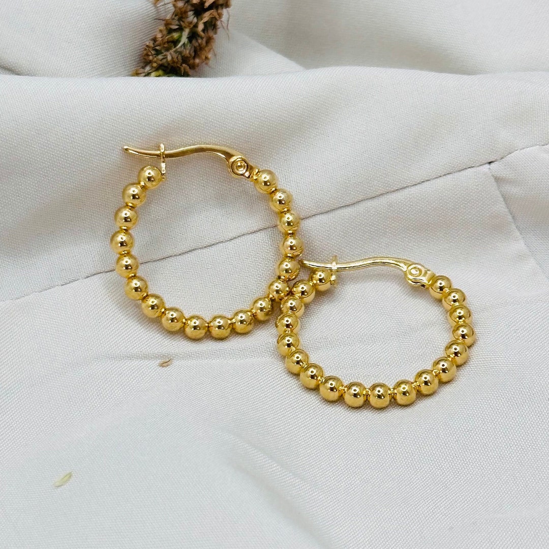 ピアス 18K Yellow / White Gold Beaded Beads Hoop 18K Yellow / White Gold Beaded Beads Hoop