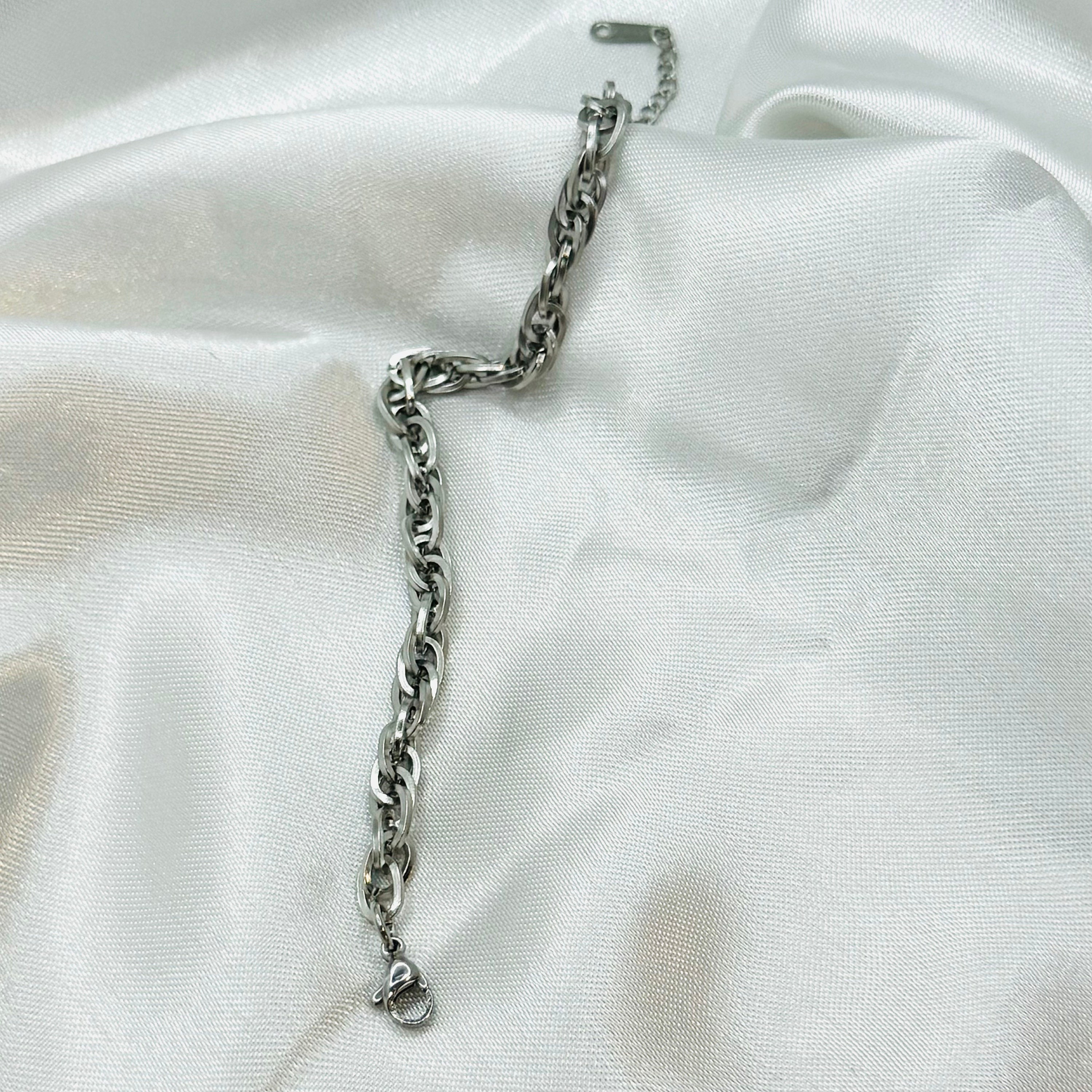 Silver Steel Rope Chain Bracelet, Ripple Twist Chain, Men Bracelet ...