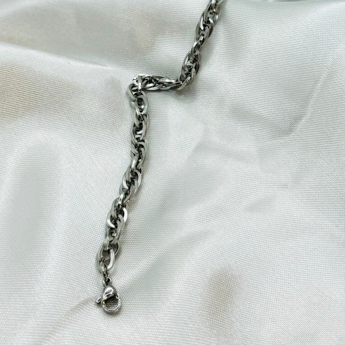 Silver Steel Rope Chain Bracelet, Ripple Twist Chain, Men Bracelet ...