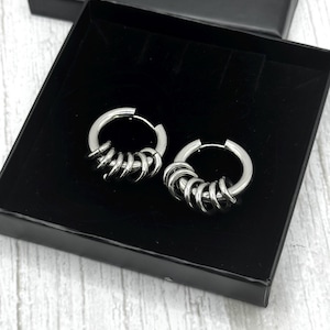 Silver Steel Chunky Earrings with Open Jumprings, Stainless Steel Statement Fashion Hoops, Gothic Punk Jewellery