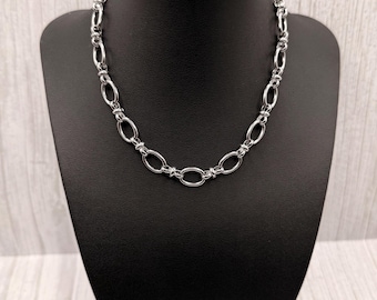 Silver Oval Link Chain Necklace Chunky Collar Choker Stainless Steel Unisex Jewellery