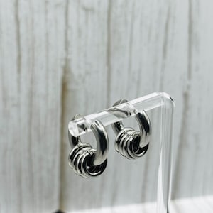 Silver Steel Chunky Earrings with Open Jumprings, Stainless Steel Statement Fashion Hoops, Gothic Punk Jewellery