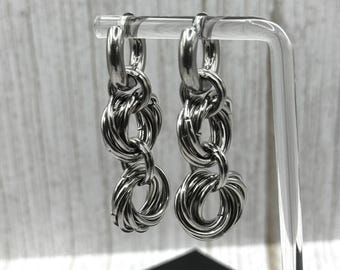 Custom Chainmail Mobius Forever Ring Earrings, Stainless Steel Handmade Chunky Hoops, Gothic O Ring