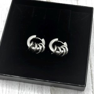 Silver Steel Chunky Earrings with Open Jumprings, Stainless Steel Statement Fashion Hoops, Gothic Punk Jewellery