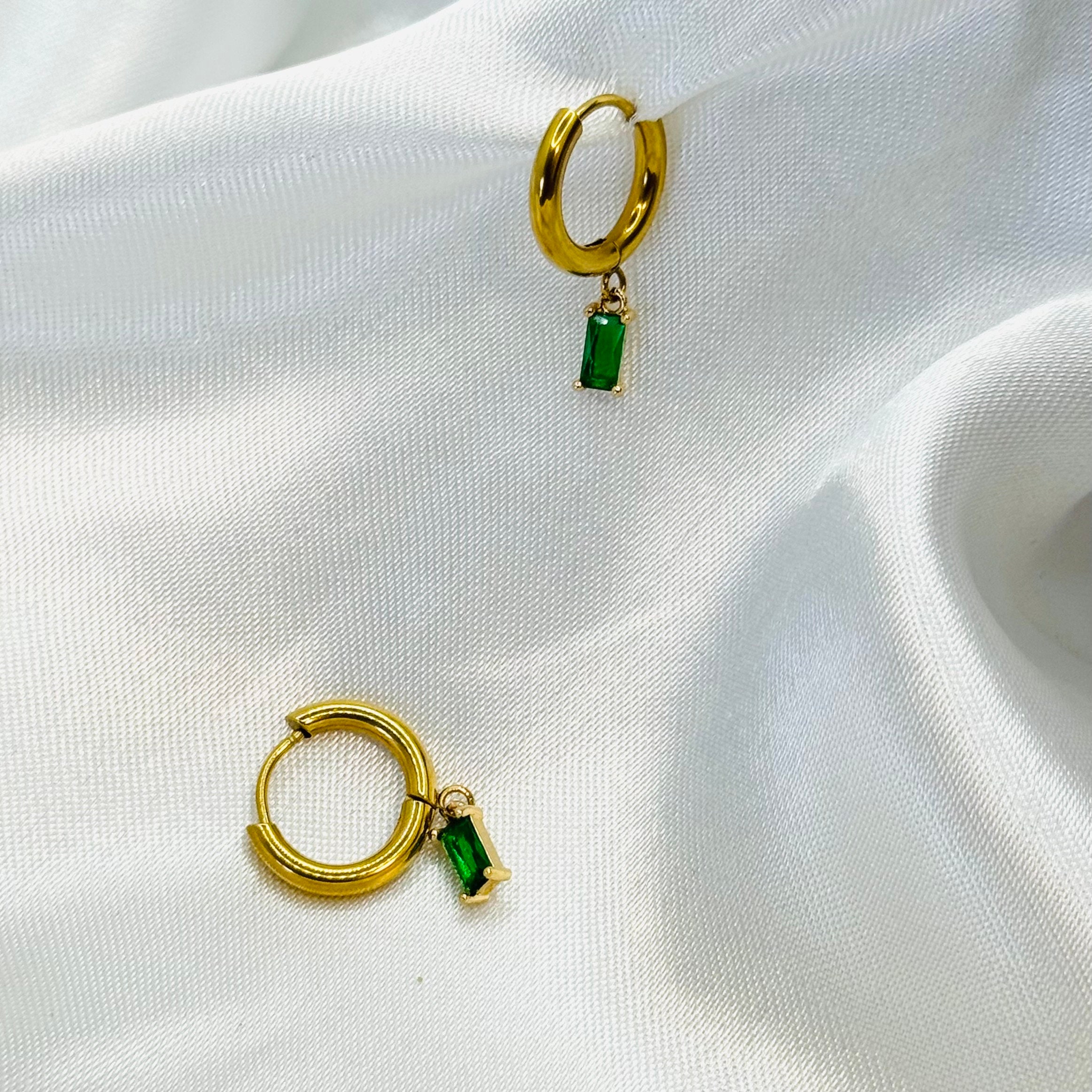 Green Grey Tone Zirconia Hoop Earrings