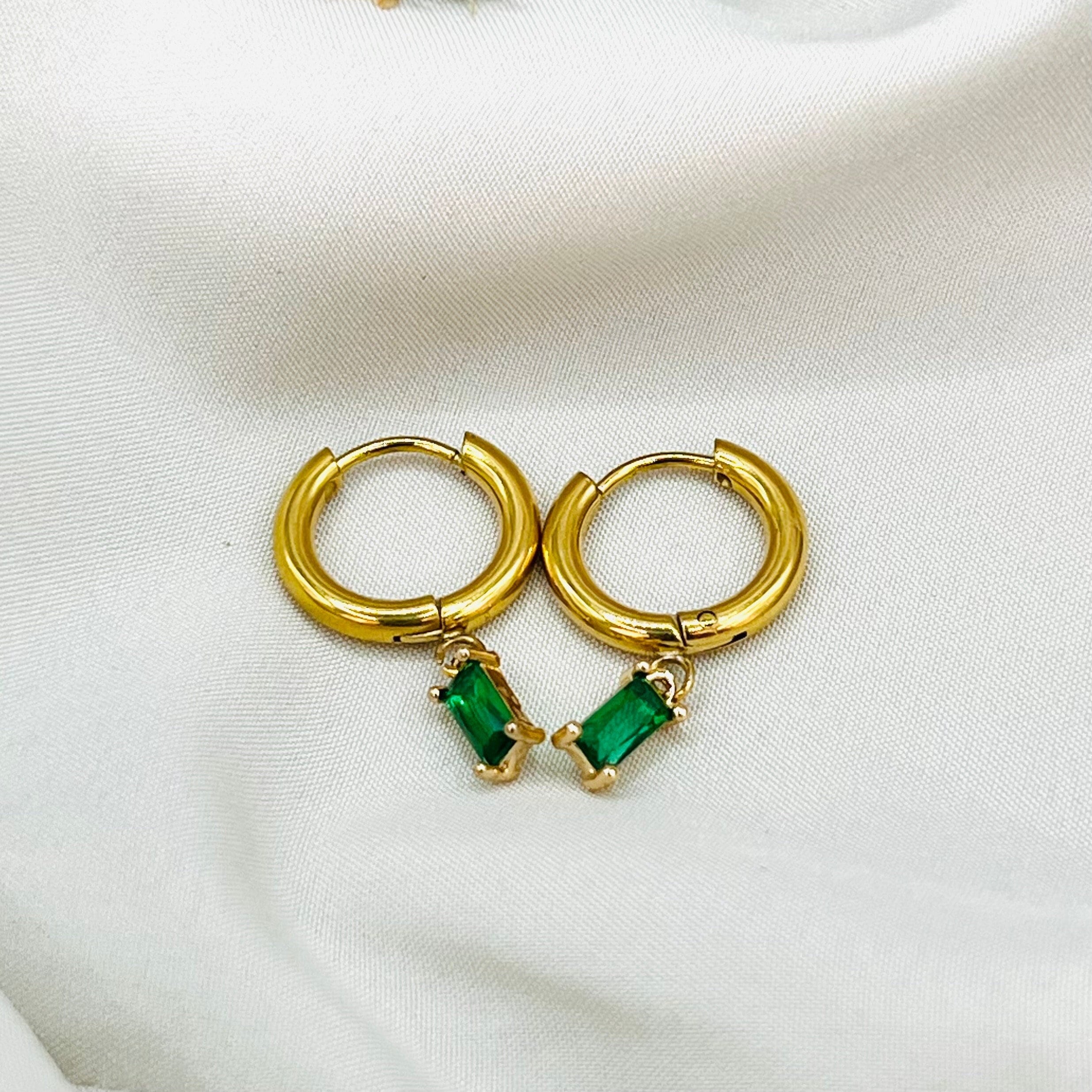 Green Grey Tone Zirconia Hoop Earrings main image 0