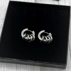 Silver Steel Chunky Earrings with Open Jumprings, Stainless Steel Statement Fashion Hoops, Gothic Punk Jewellery