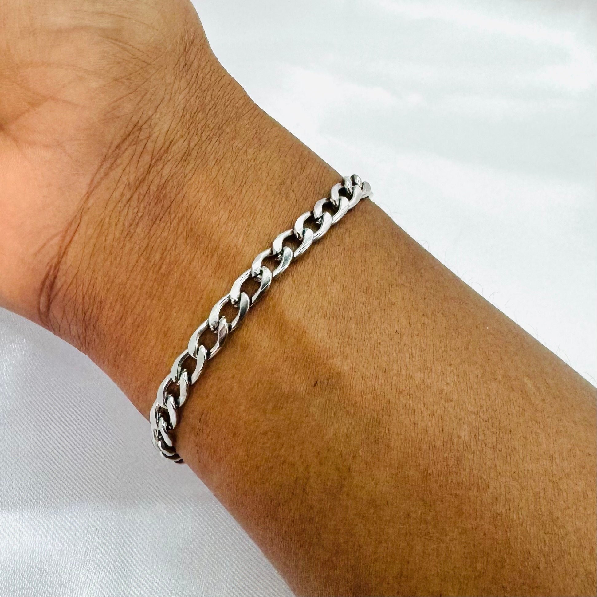 5mm Curb Chain Bracelet, Men Curb Link Chain Bracelet