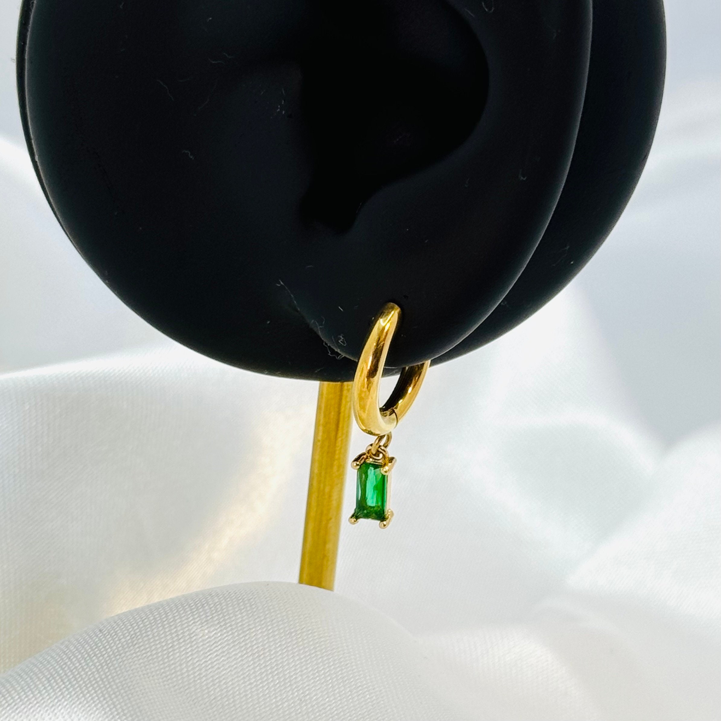 Green Grey Tone Zirconia Hoop Earrings main image 1