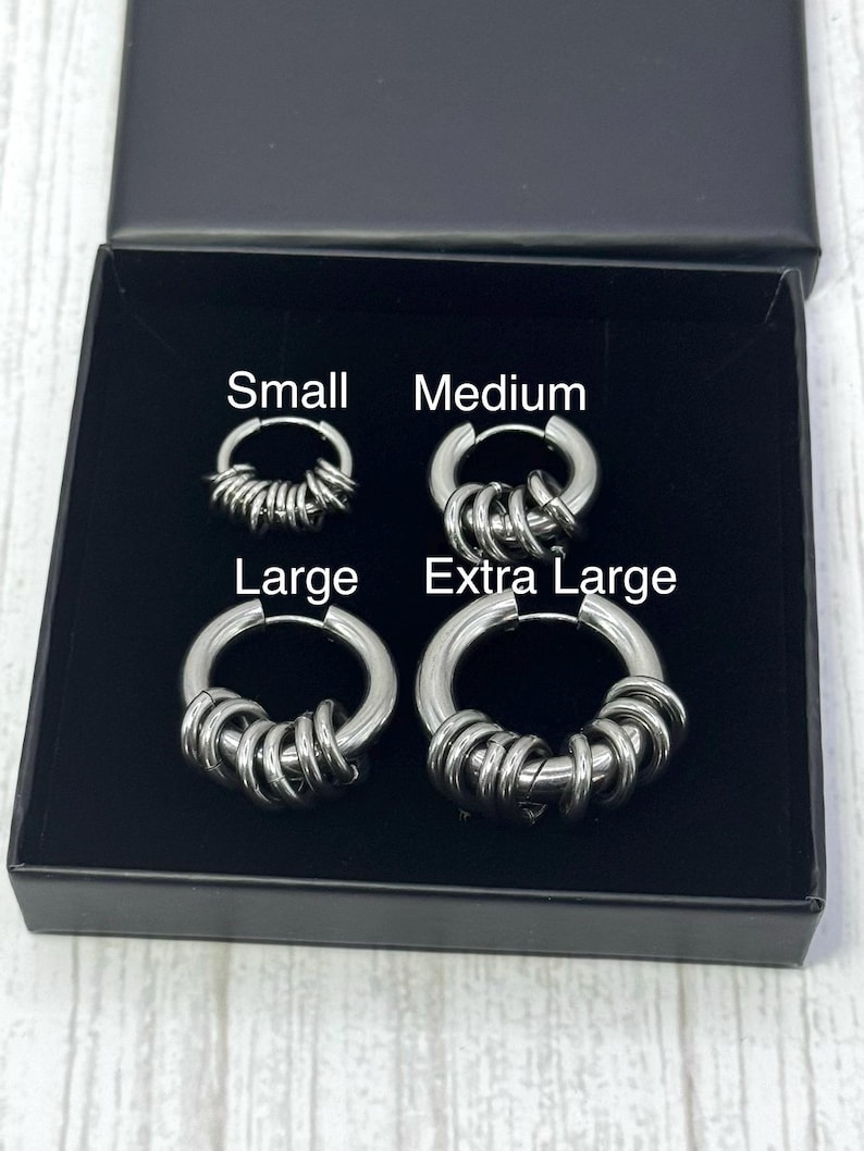Silver Steel Chunky Earrings with Open Jumprings, Stainless Steel Statement Fashion Hoops, Gothic Punk Jewellery image 5