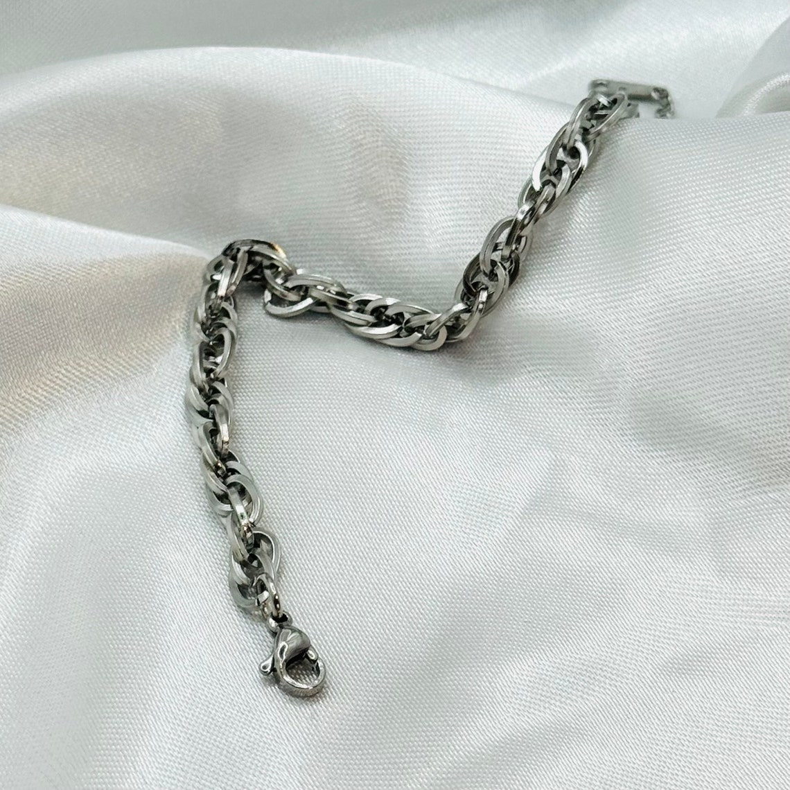 Silver Steel Rope Chain Bracelet, Ripple Twist Chain, Men Bracelet ...