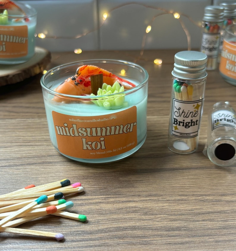 Unique Japanese Koi Fish Gift Wood Wick Soy Blend Candle Peaceful