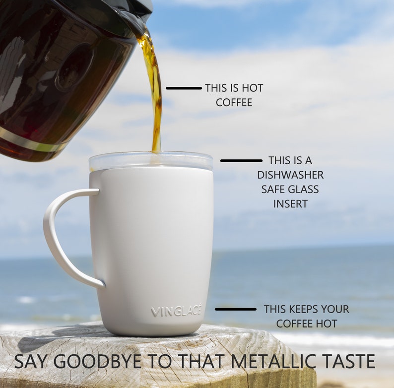 Vinglacé Coffee Cup Tumbler With Glass Insert, Coffee Cup Tumbler With Handle, Travel Mug