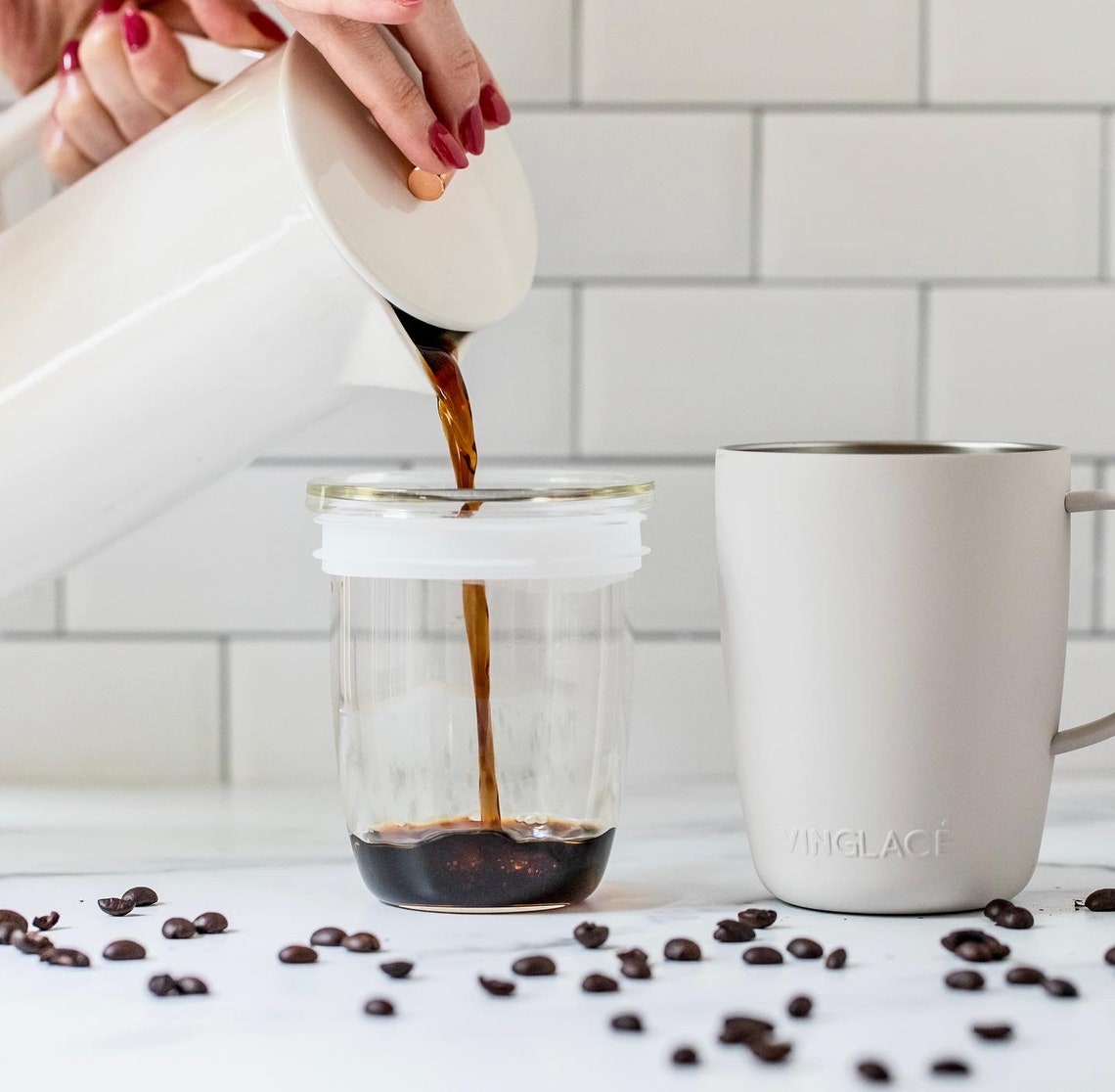 Vinglacé Coffee Cup Tumbler With Glass Insert, Coffee Cup Tumbler With Handle, Travel Mug