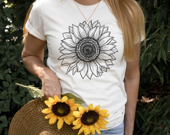 Sunflower Graphic T-Shirt, Minimalist Floral Garden Shirt, Summer Style